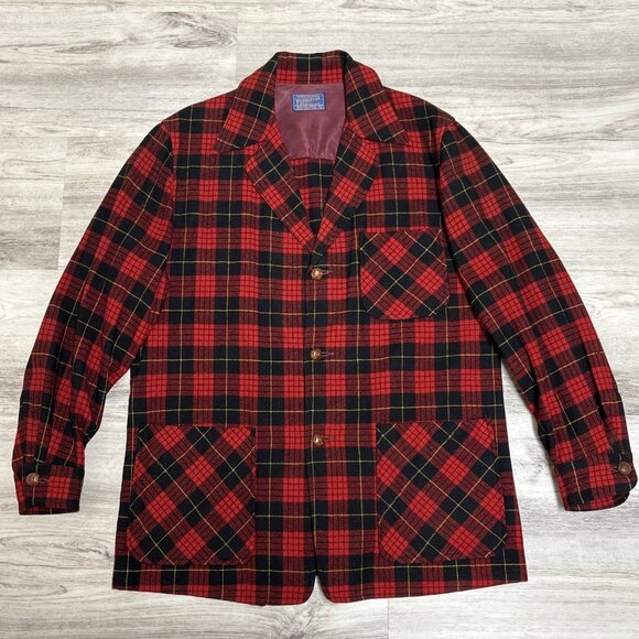 Vtg 50s Pendleton Plaid Sport Coat Wool Jacket Red Tartan Blazer Sz M Christmas - Picture 5 of 13